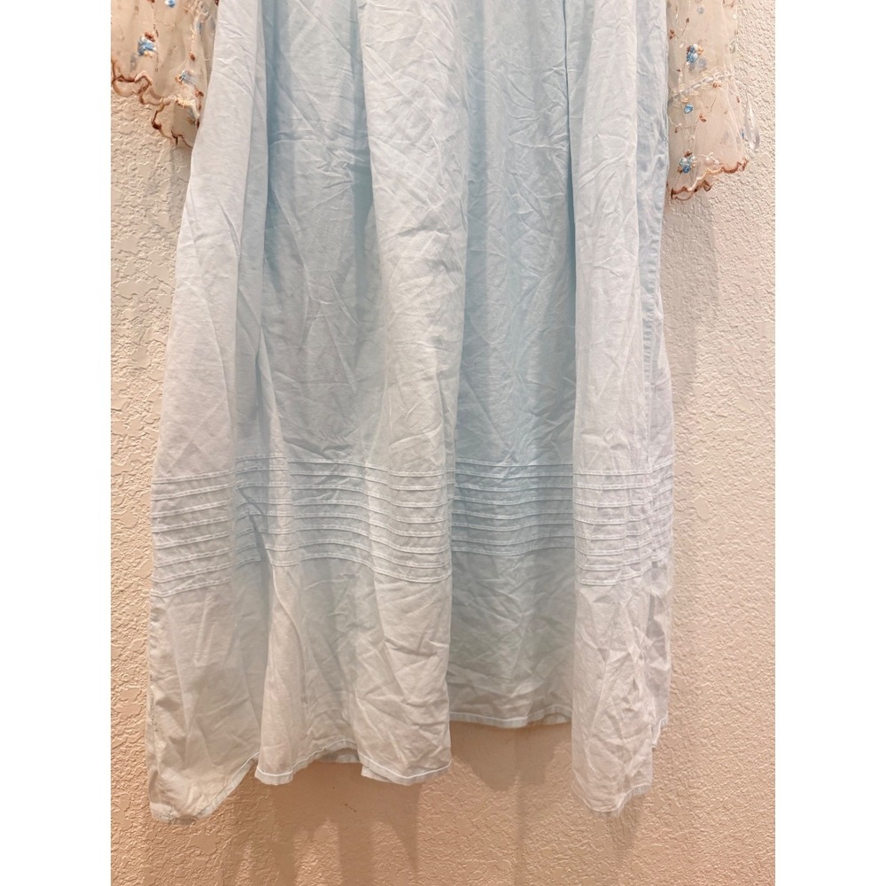 Eileen West Blue Cotton Embroidered Mesh Sleeve Lawn Nightgown Victorian Style M - Picture 6 of 14